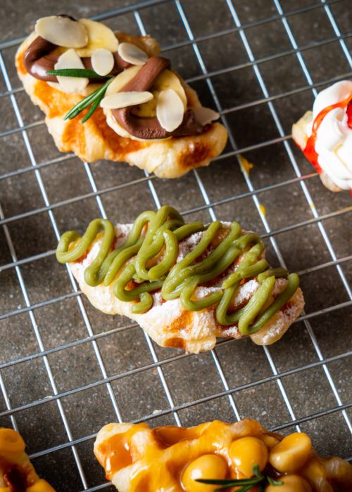 matcha green tea croffle on plate